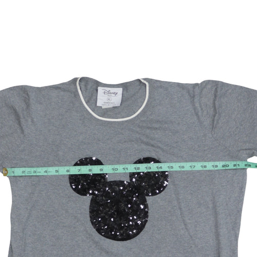 Disney Women's Grey Sequin Mickey Mouse Pullover Jumper XL