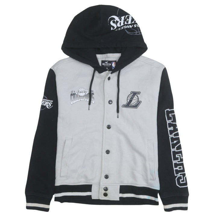 Hollister Men’s Grey Black Lakers Hoodie XS Varsity Button Up
