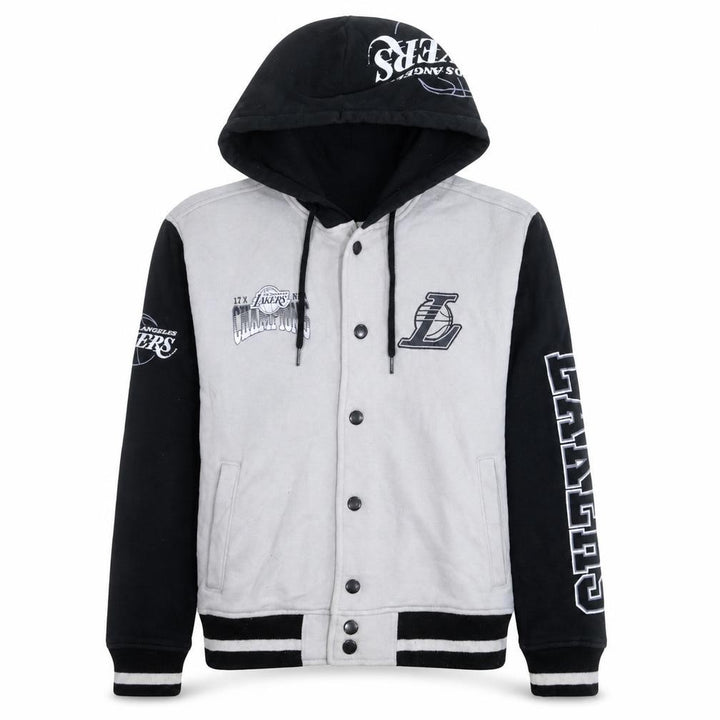 Hollister Men’s Grey Black Lakers Hoodie XS Varsity Button Up