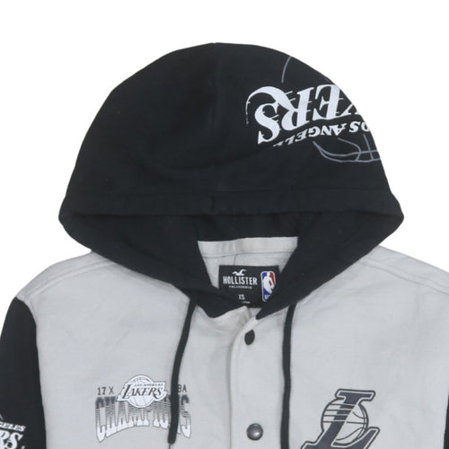 Hollister Men’s Grey Black Lakers Hoodie XS Varsity Button Up