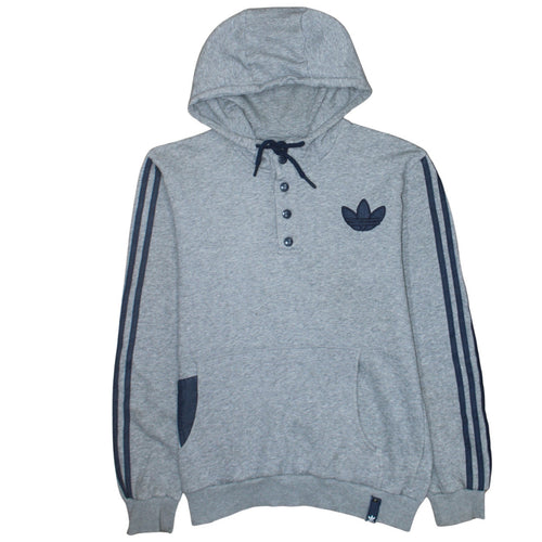 Adidas Mens Grey Henley Hoodie Medium Sports Hooded Sweatshirt
