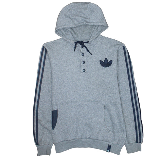 Adidas Mens Grey Henley Hoodie Medium Sports Hooded Sweatshirt