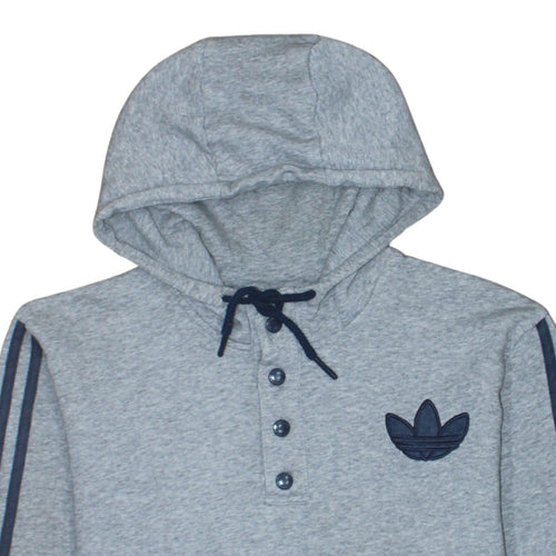Adidas Mens Grey Henley Hoodie Medium Sports Hooded Sweatshirt