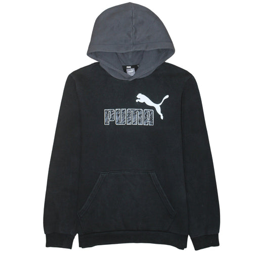Puma Boys Black Hoodie 15-16 Years Pullover Fleece Logo Sportswear