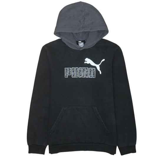Puma Boys Black Hoodie 15-16 Years Pullover Fleece Logo Sportswear