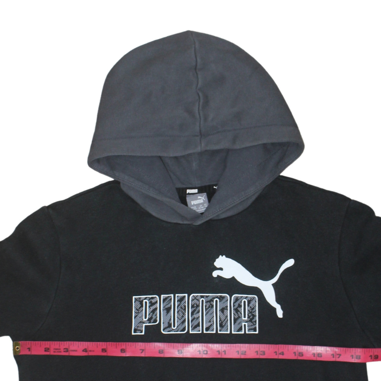 Puma Boys Black Hoodie 15-16 Years Pullover Fleece Logo Sportswear