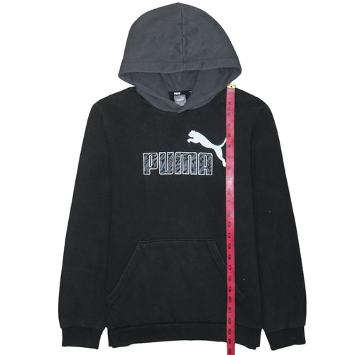 Puma Boys Black Hoodie 15-16 Years Pullover Fleece Logo Sportswear