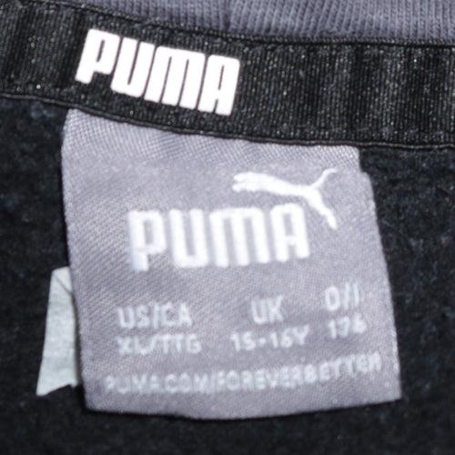 Puma Boys Black Hoodie 15-16 Years Pullover Fleece Logo Sportswear