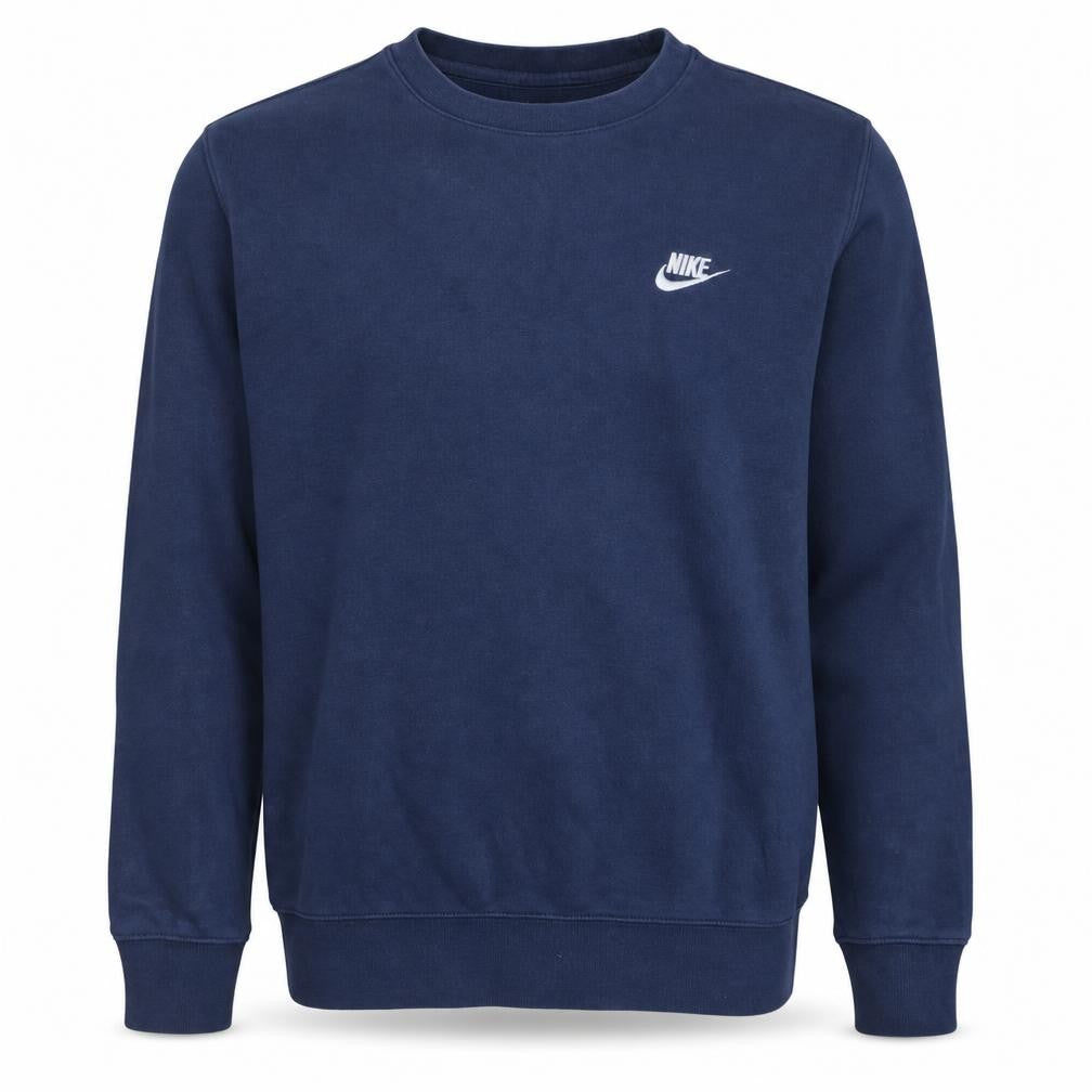 Front view of Nike Men's Blue Small Crew Neck Pullover Sweatshirt