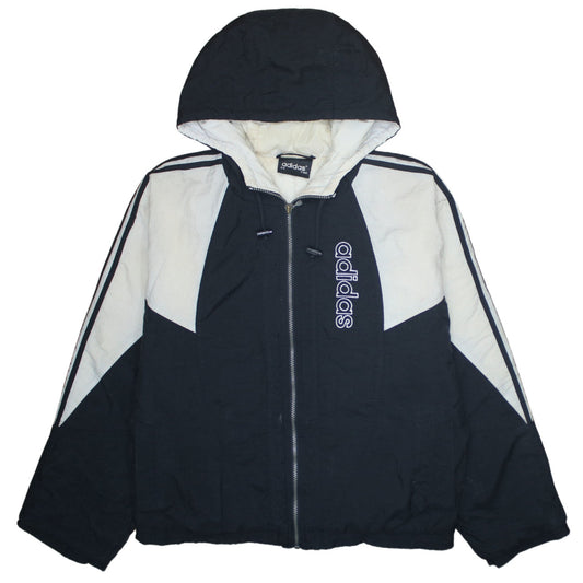 adidas Mens Black Hooded Retro 90s Puffer Jacket Size M