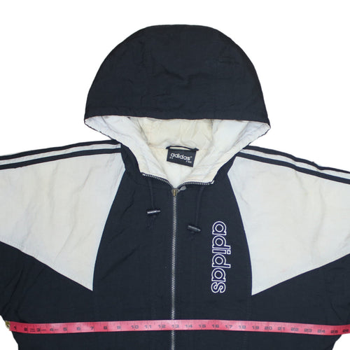 adidas Mens Black Hooded Retro 90s Puffer Jacket Size M