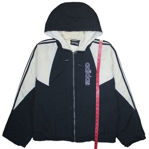 adidas Mens Black Hooded Retro 90s Puffer Jacket Size M