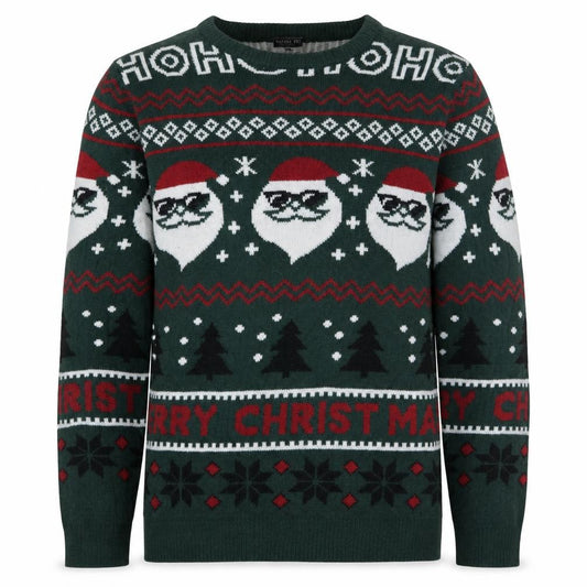 Front view of Alphar One Men’s Green 2XL Christmas Santa Knit Jumper