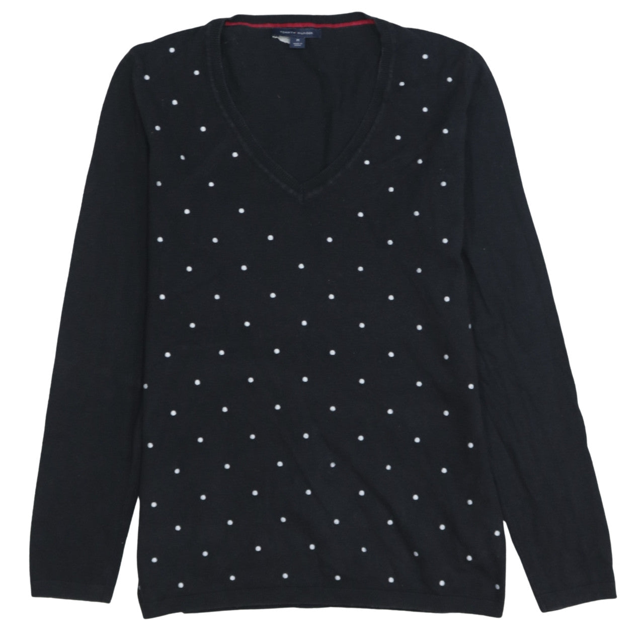 Tommy Hilfiger Women Black Polka Dot Cotton V-Neck Jumper M