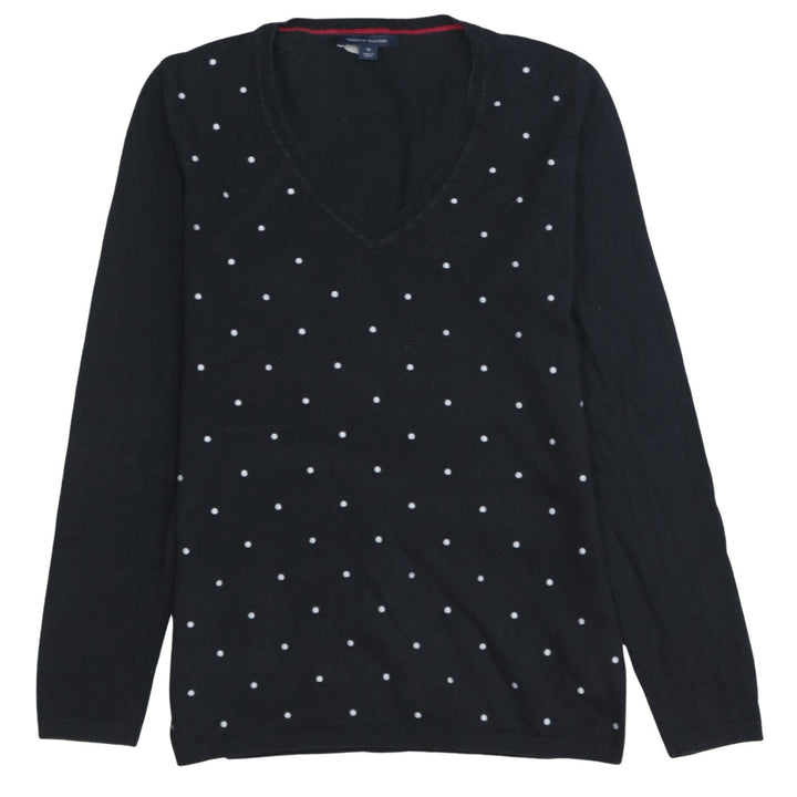 Tommy Hilfiger Women Black Polka Dot Cotton V-Neck Jumper M