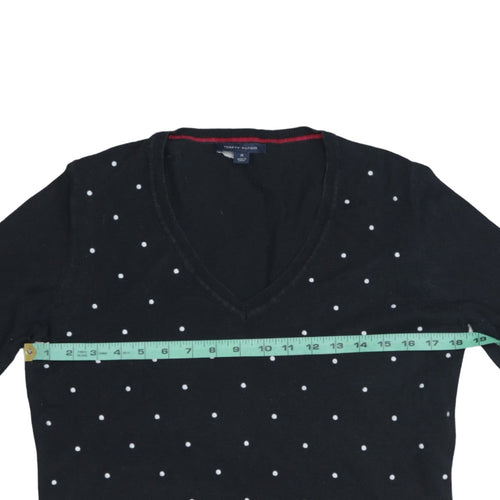 Tommy Hilfiger Women Black Polka Dot Cotton V-Neck Jumper M