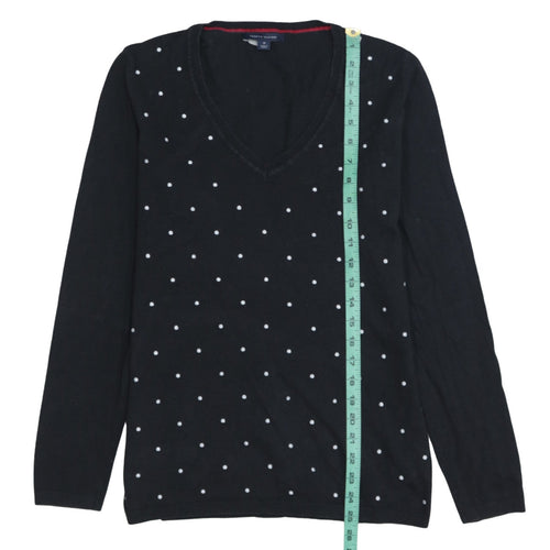 Tommy Hilfiger Women Black Polka Dot Cotton V-Neck Jumper M