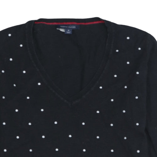 Tommy Hilfiger Women Black Polka Dot Cotton V-Neck Jumper M