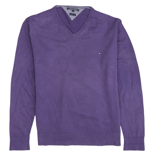 Tommy Hilfiger Men's Purple XL V-Neck Cotton Jumper