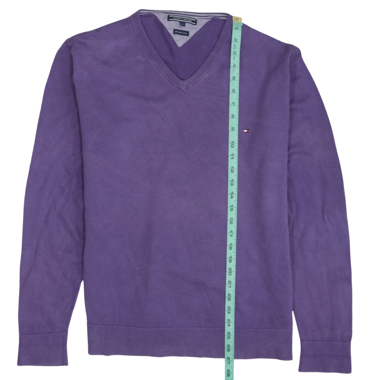 Tommy Hilfiger Men's Purple XL V-Neck Cotton Jumper