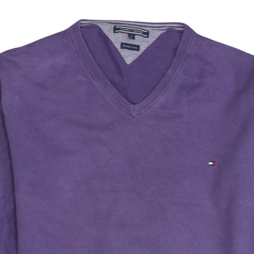 Tommy Hilfiger Men's Purple XL V-Neck Cotton Jumper