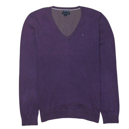Tommy Hilfiger Men's Purple V-Neck Cotton Blend Jumper M
