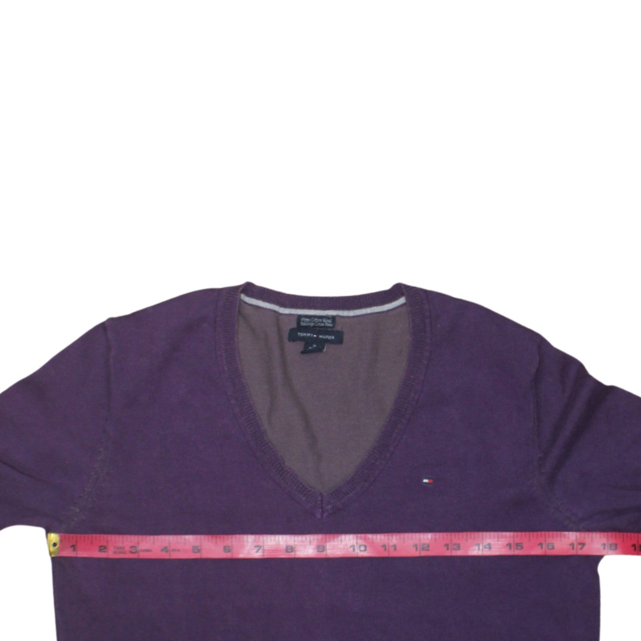 Tommy Hilfiger Men's Purple V-Neck Cotton Blend Jumper M