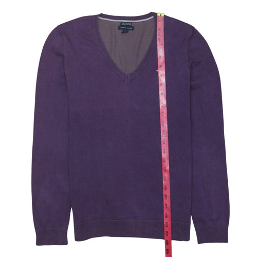 Tommy Hilfiger Men's Purple V-Neck Cotton Blend Jumper M