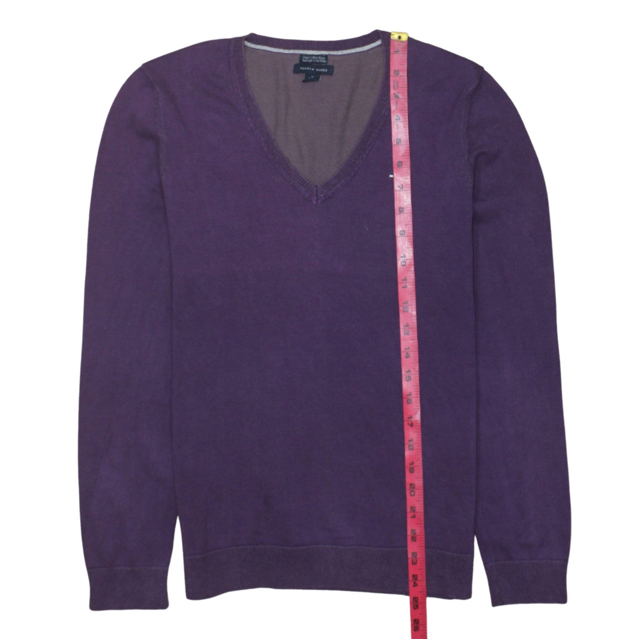 Tommy Hilfiger Men's Purple V-Neck Cotton Blend Jumper M