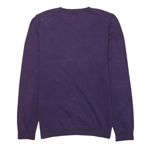Tommy Hilfiger Men's Purple V-Neck Cotton Blend Jumper M