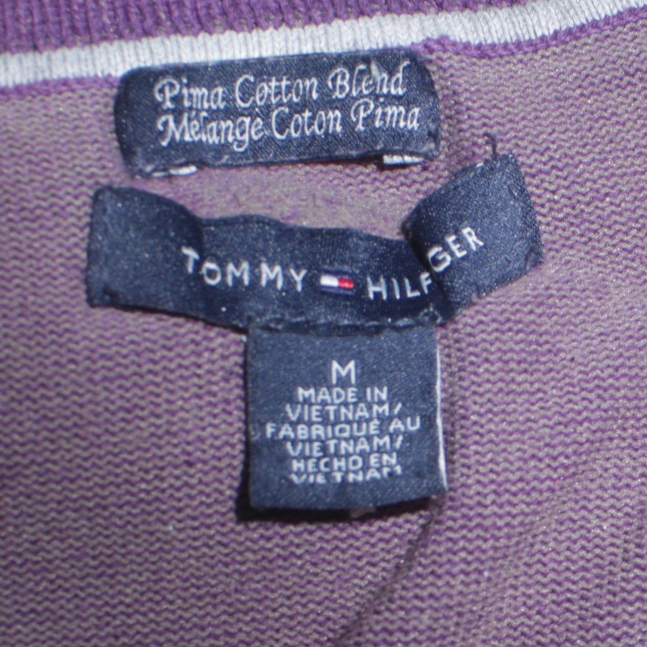 Tommy Hilfiger Men's Purple V-Neck Cotton Blend Jumper M