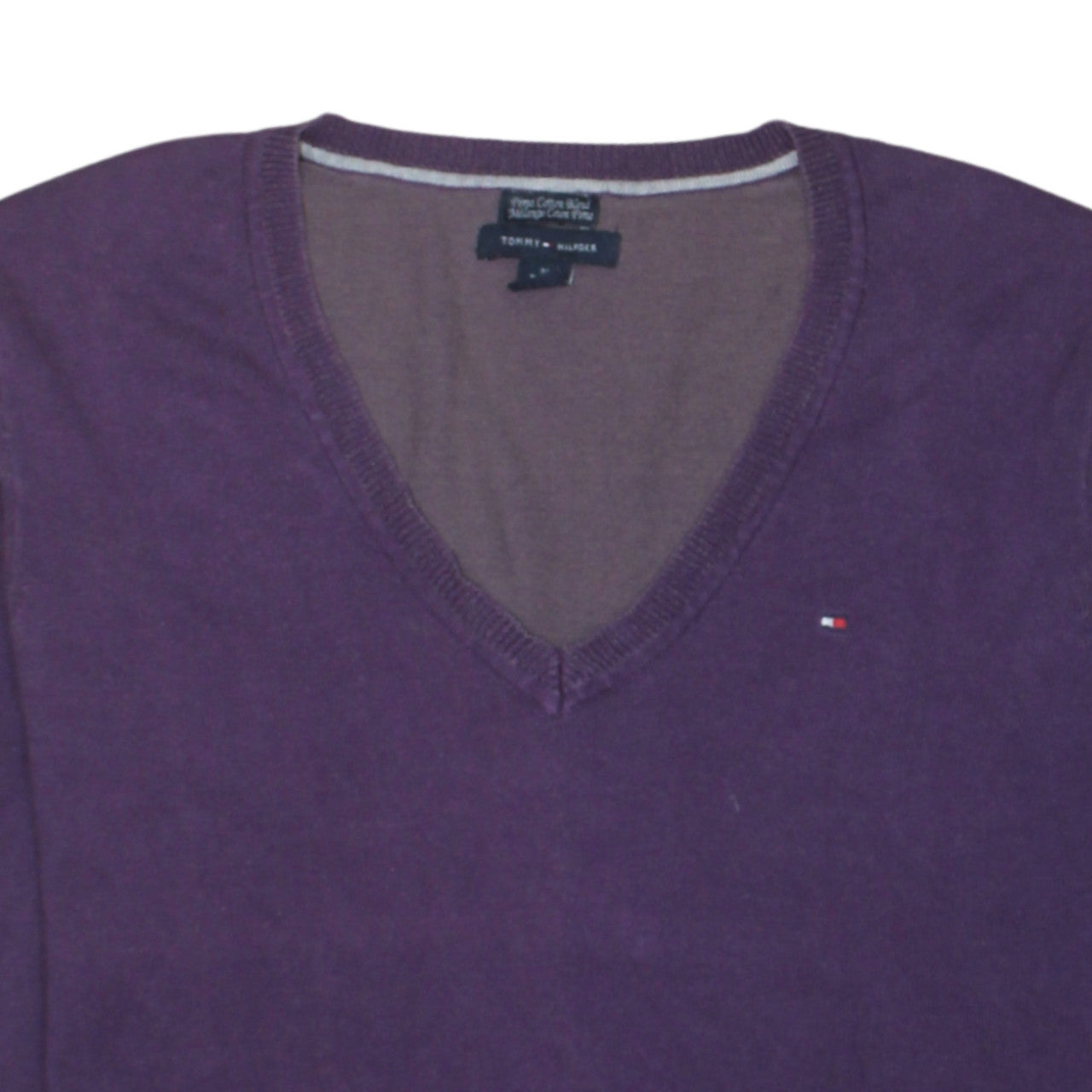 Tommy Hilfiger Men's Purple V-Neck Cotton Blend Jumper M