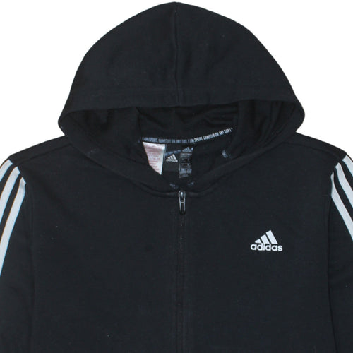 Adidas Boys Black Full Zip Hoodie 15-16 Years Classic Hooded Jacket