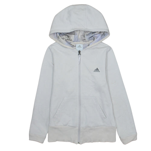 Adidas Girls White Full Zip Hoodie M Sports Casual Lightweight