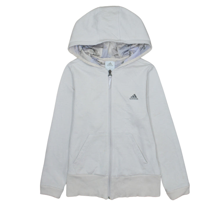 Adidas Girls White Full Zip Hoodie M Sports Casual Lightweight