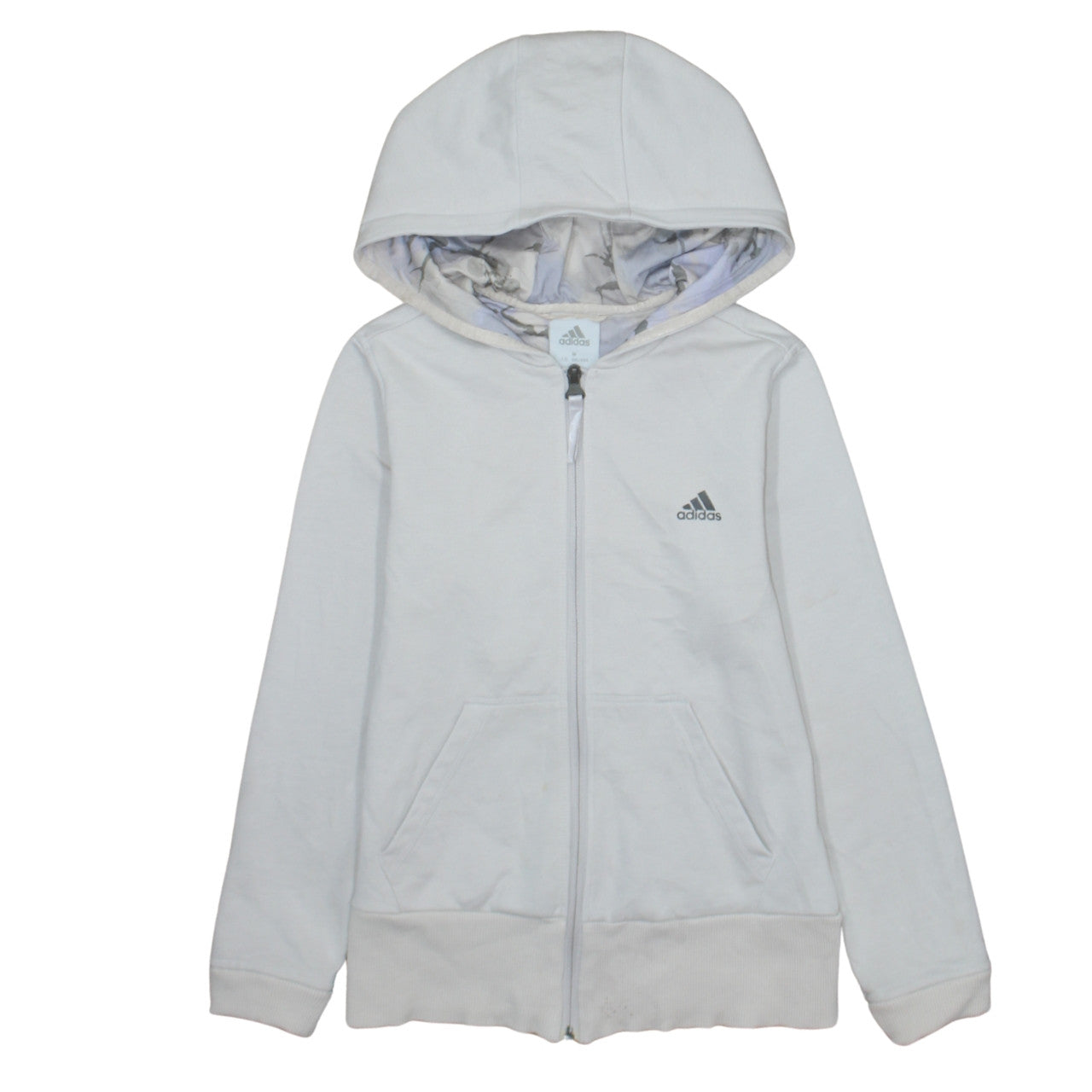 Adidas Girls White Full Zip Hoodie M Sports Casual Lightweight
