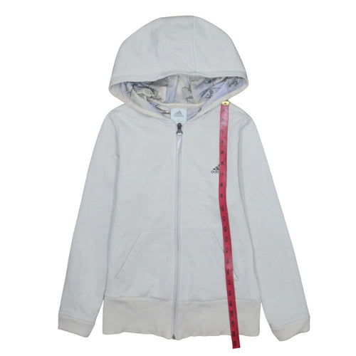 Adidas Girls White Full Zip Hoodie M Sports Casual Lightweight