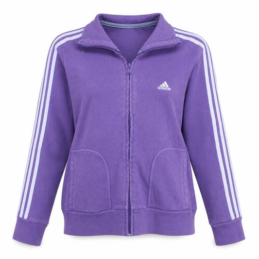 Front view of Adidas Women Purple Full Zip Sweatshirt, size 14, Essentials