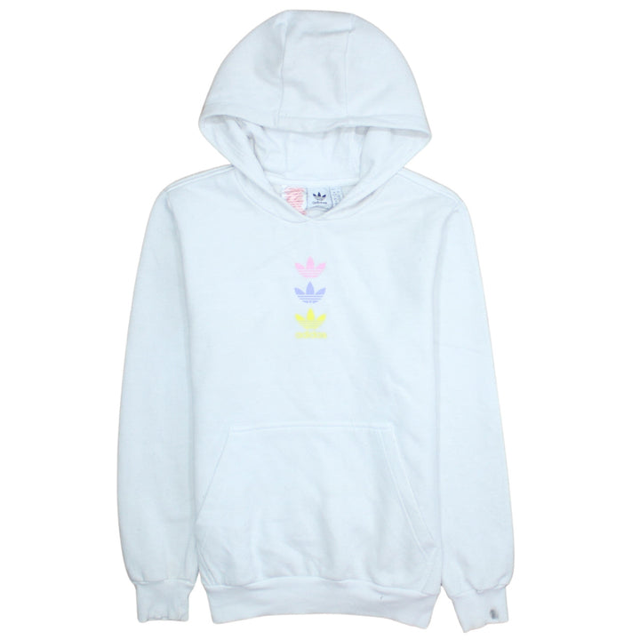 Adidas Teens White Pullover Hoodie with Triple Trefoil Logo Size 13-14Y