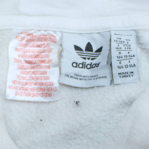 Adidas Teens White Pullover Hoodie with Triple Trefoil Logo Size 13-14Y
