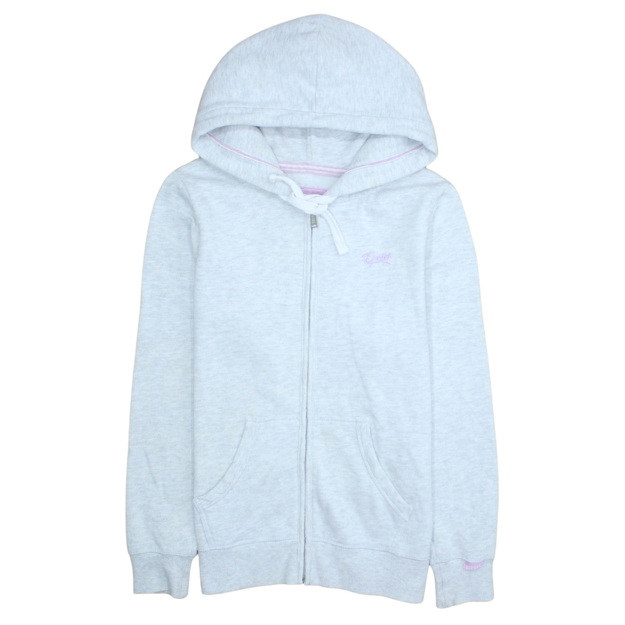 Diesel Womens Light Grey Full Zip Hoodie Size L Cotton Blend
