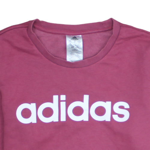 Adidas Womens Pink Crew Neck Long Sleeve Pullover Sweatshirt M 12-14