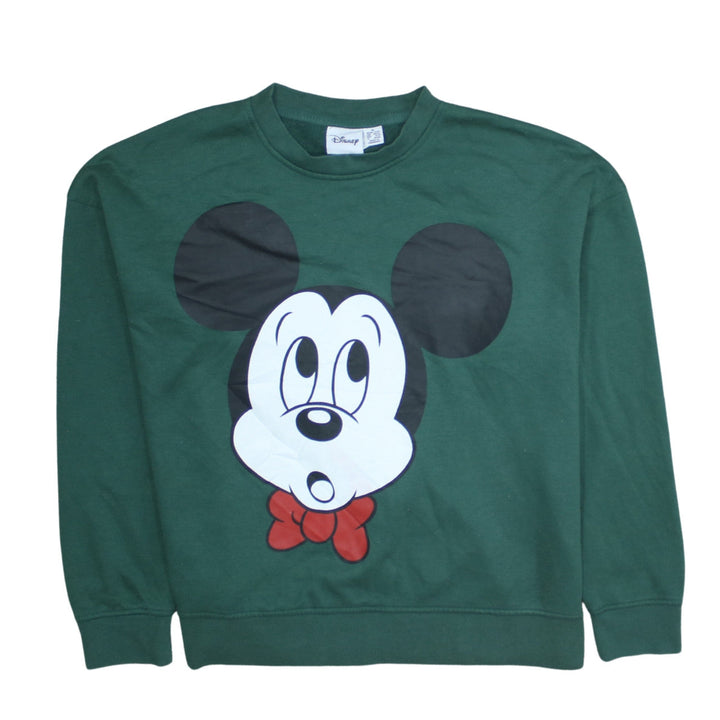 Disney Women Green Mickey Mouse Graphic Pullover Sweatshirt Size M