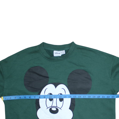 Disney Women Green Mickey Mouse Graphic Pullover Sweatshirt Size M