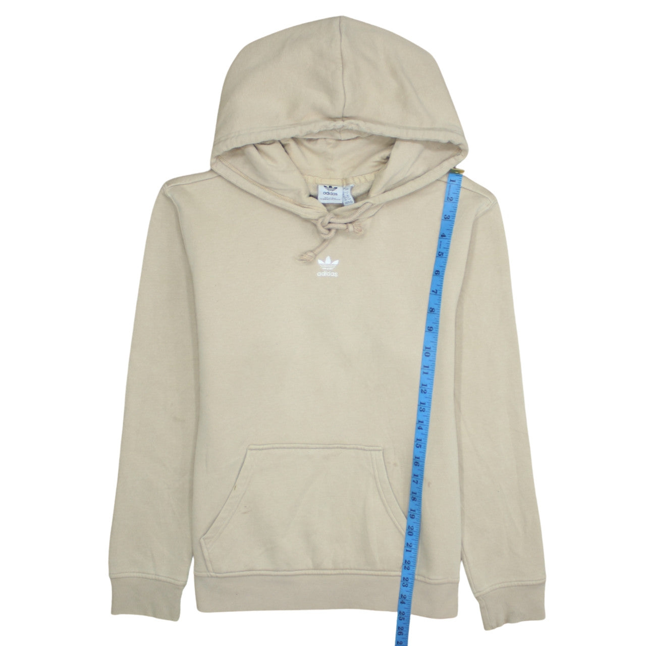 Adidas Womens Beige Pullover Hoodie Size 8 with Logo and Pockets