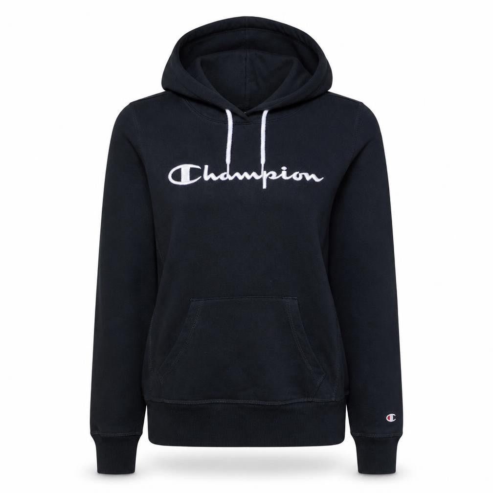 Front view of Champion Women's Black Small Pullover Hoodie with Logo