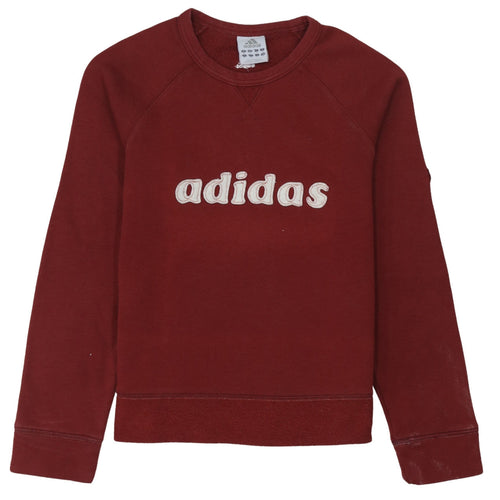 Adidas Women Burgundy Logo Sweatshirt UK 10 Cotton Blend Casual