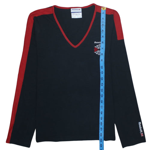 Reebok Womens Black Red V-Neck Long Sleeve Cotton Sports Top Size 18