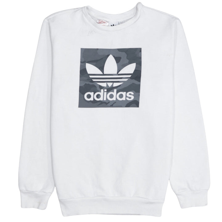 Adidas Boys White Crew Neck Sweatshirt 13-14 Years Camouflage Logo