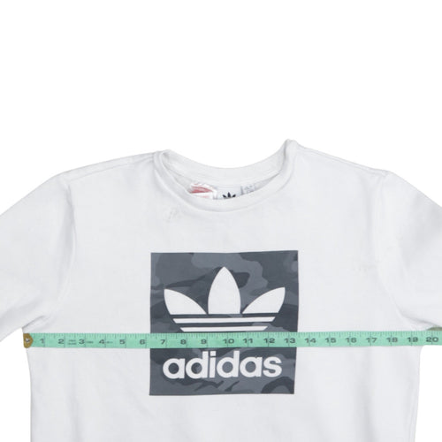 Adidas Boys White Crew Neck Sweatshirt 13-14 Years Camouflage Logo